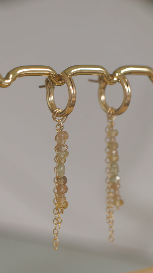 Mixed zircon & chain earrings (pair) - gold-filled