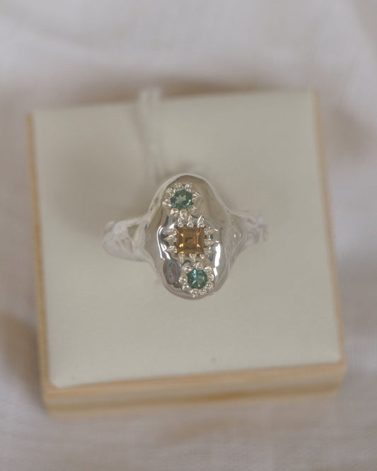 Australian Zircon & tourmaline ring - silver