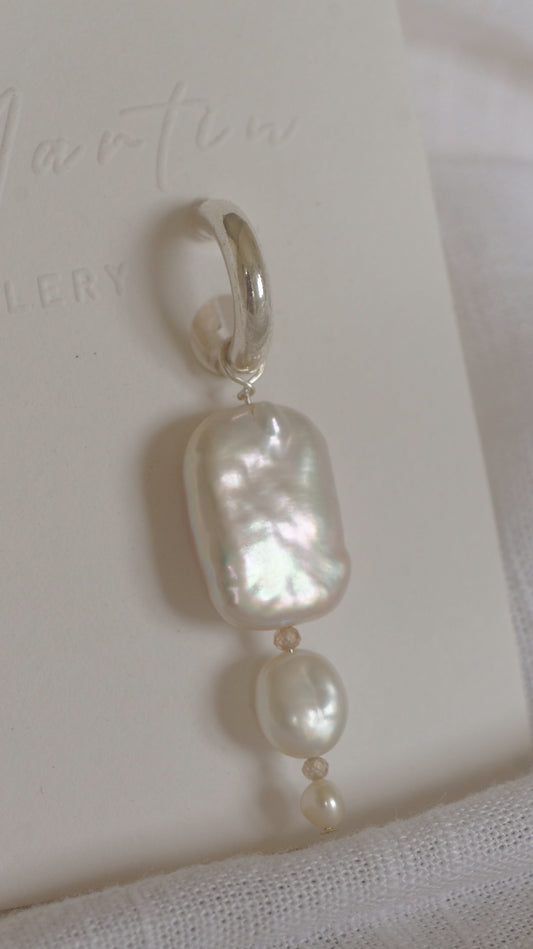 Triple drop pearl & zircon earrings (pair) - silver