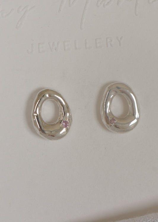 Organic studs with pink sapphires (pair) - silver