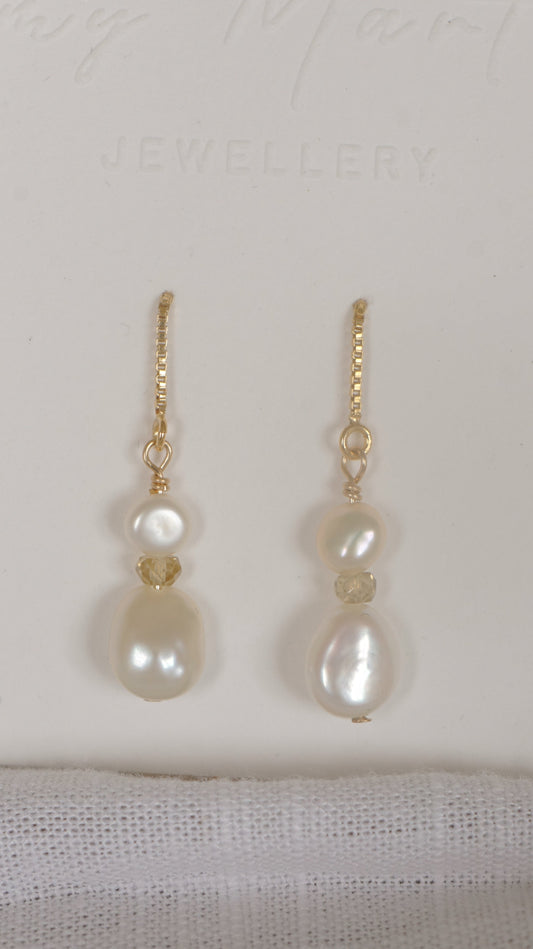 Pearl & zircon threader earrings (pair) - gold-filled