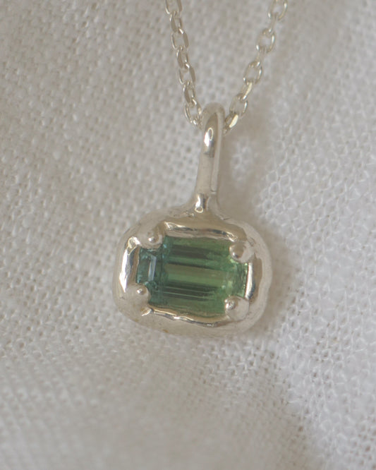 Blue-green tourmaline pendant - silver