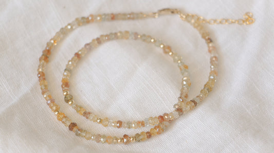 Mixed zircon beaded necklace - gold