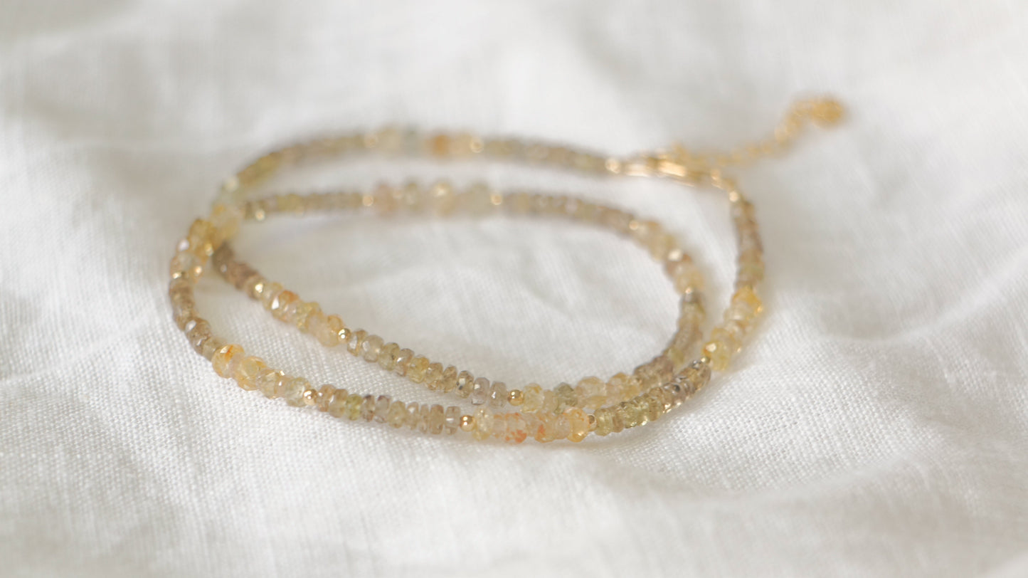 Colour-change garnet & zircon beaded necklace - gold