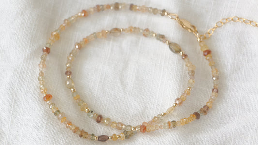Mixed zircon beaded necklace - gold