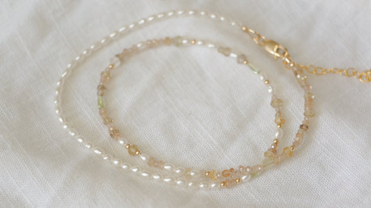 Mixed zircon & pearl beaded necklace - gold