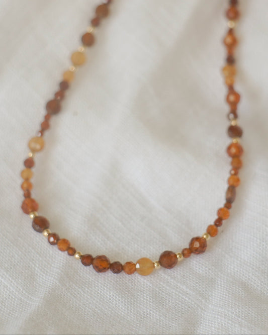 Mixed garnet beaded necklace - gold