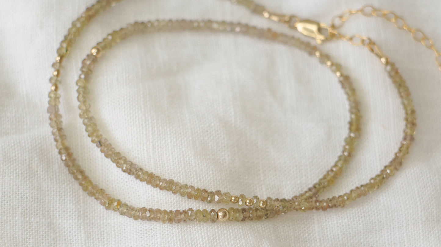 Colour-change garnet beaded necklace - gold