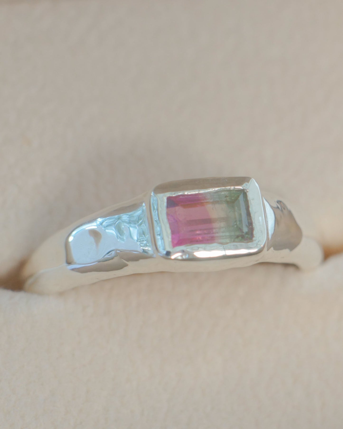 Watermelon tourmaline ring - silver