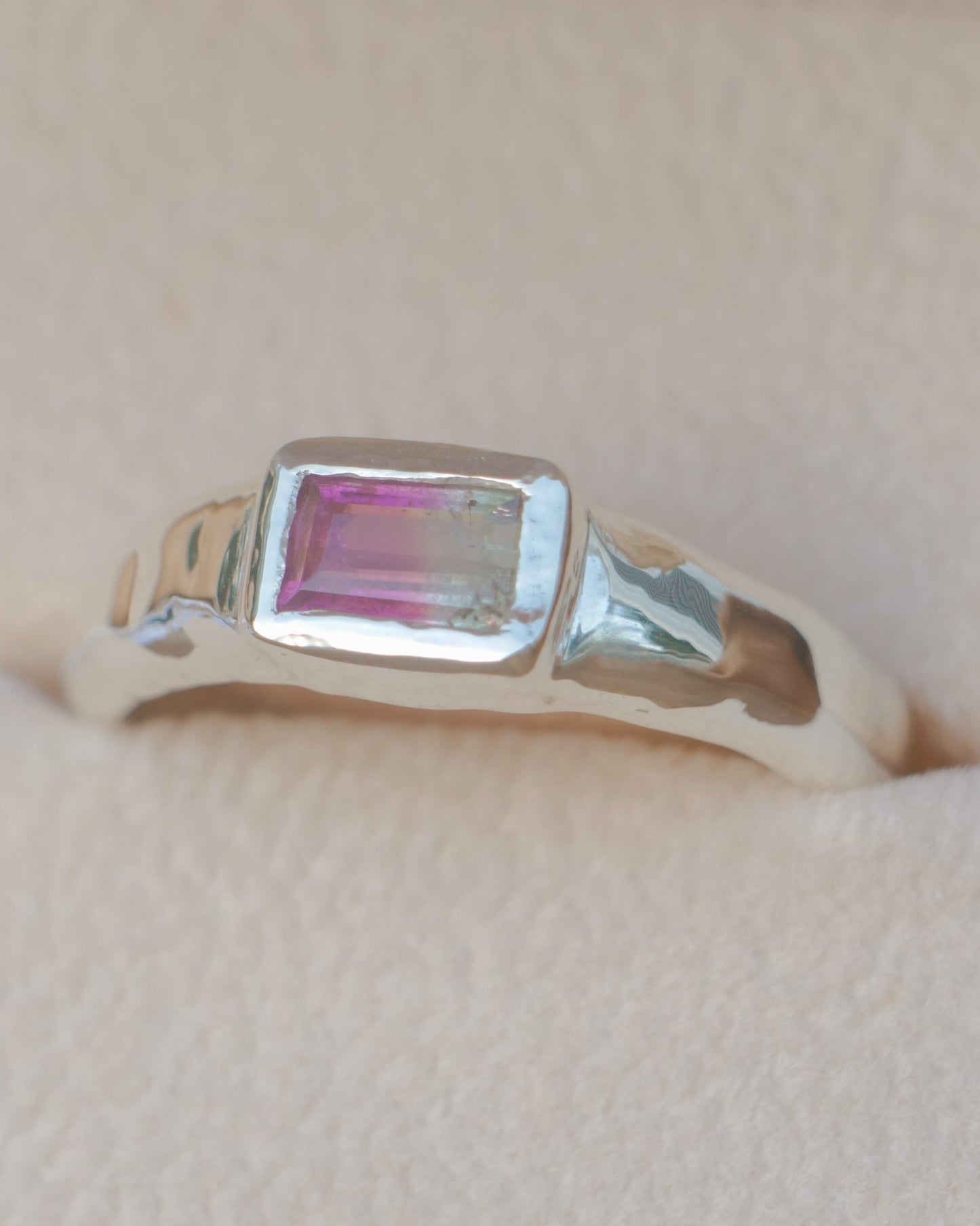 Watermelon tourmaline ring - silver