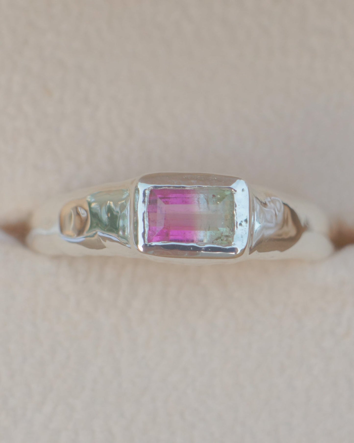 Watermelon tourmaline ring - silver