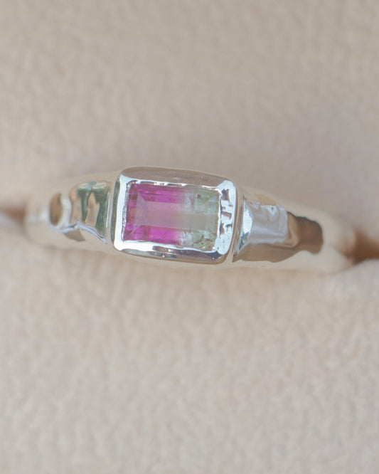 Watermelon tourmaline ring - silver