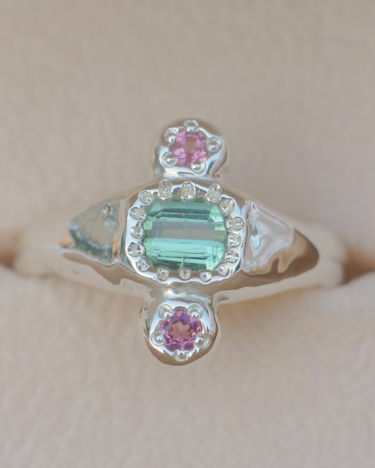 Three stone tourmaline ring - silver