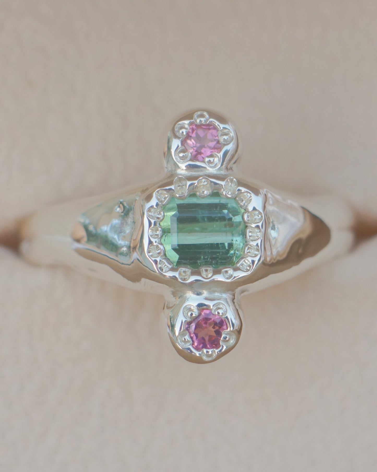 Three stone tourmaline ring - silver