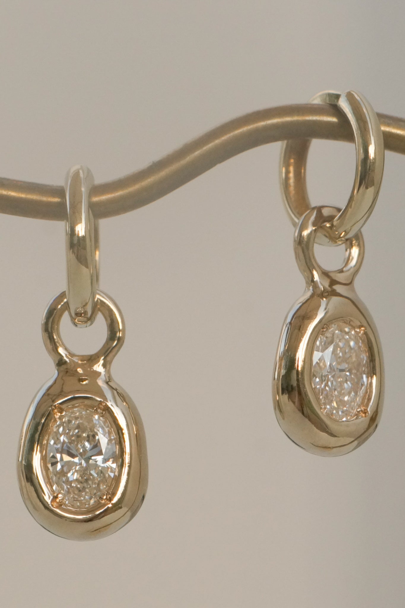 Solid gold organic oval earring charms