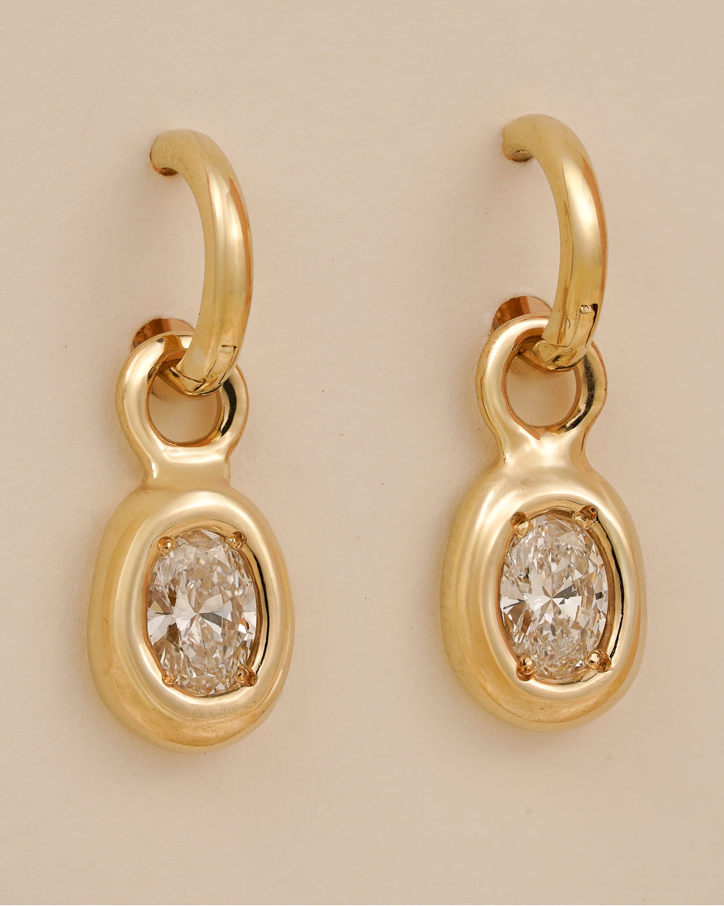 Solid gold organic oval earring charms