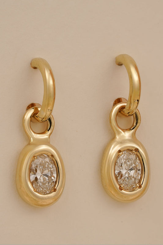 Solid gold organic oval earring charms