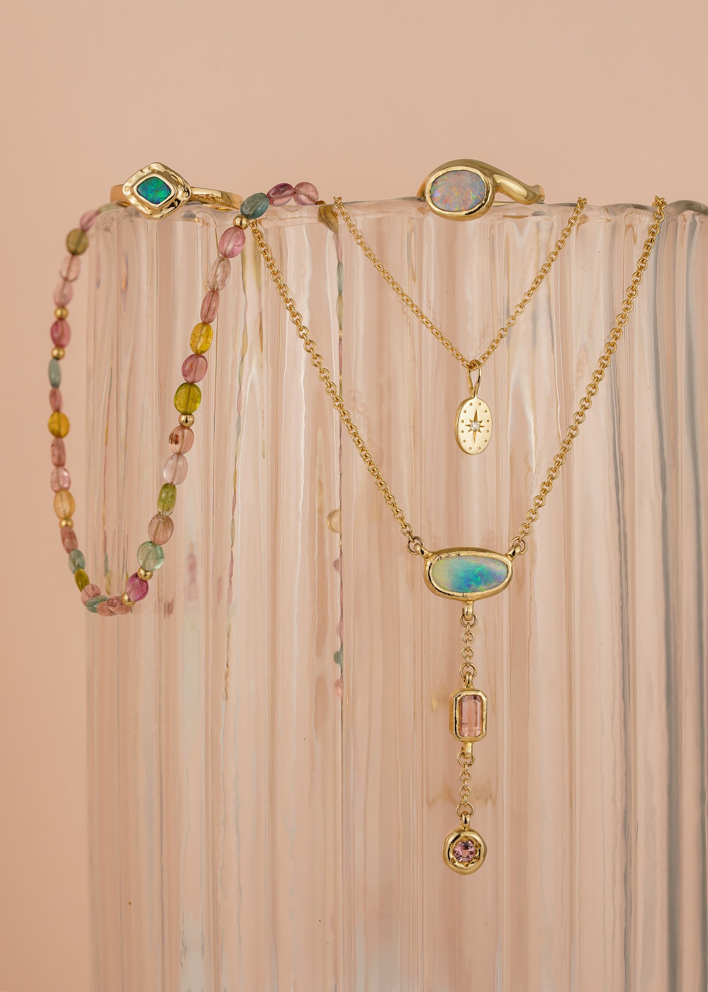 Solid gold blue-green boulder opal ring